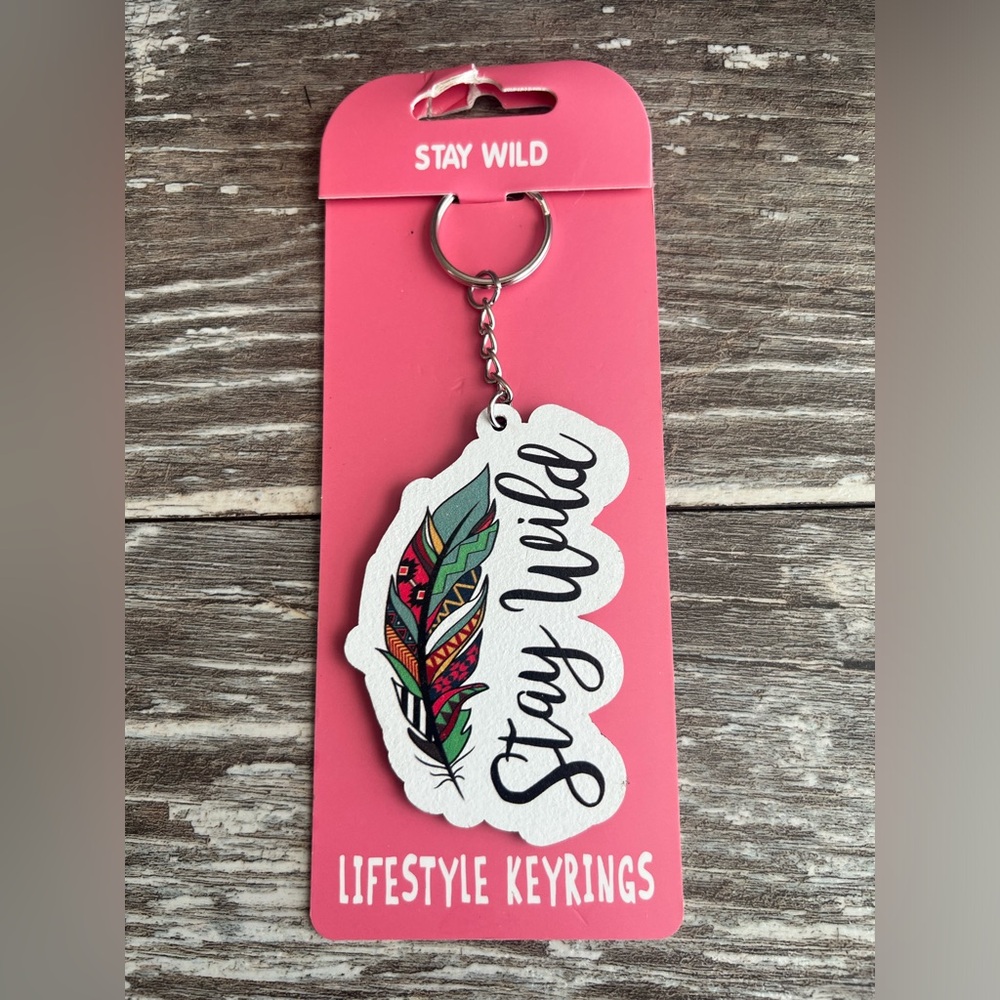 Lifestyle Keyrings Stay Wild Feather Keychain- Multicolor Motivational‎ New
